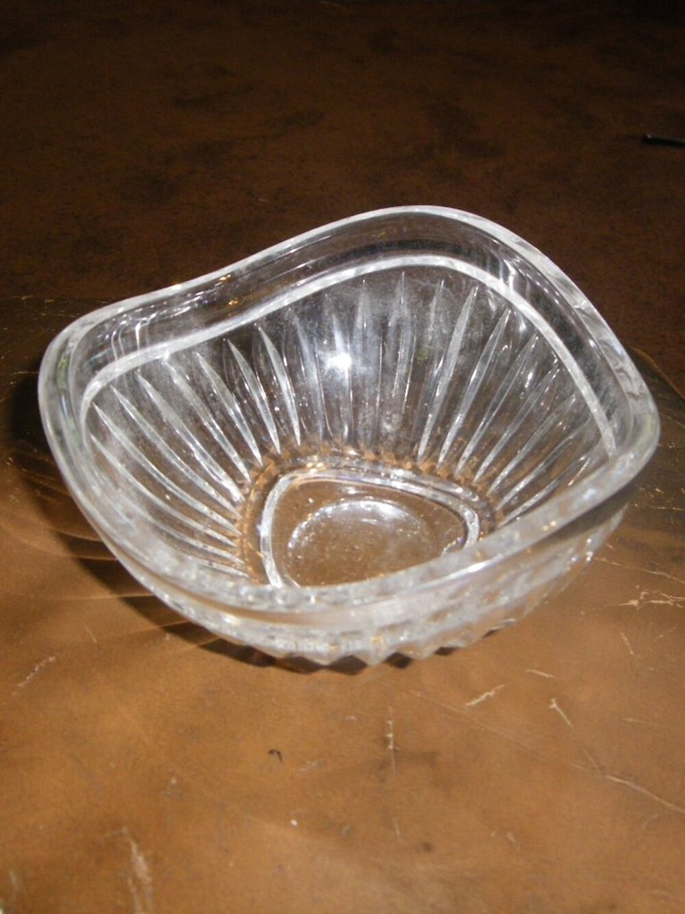 Vintage Small Thick Crystal Abstract Nut Candy Bowl